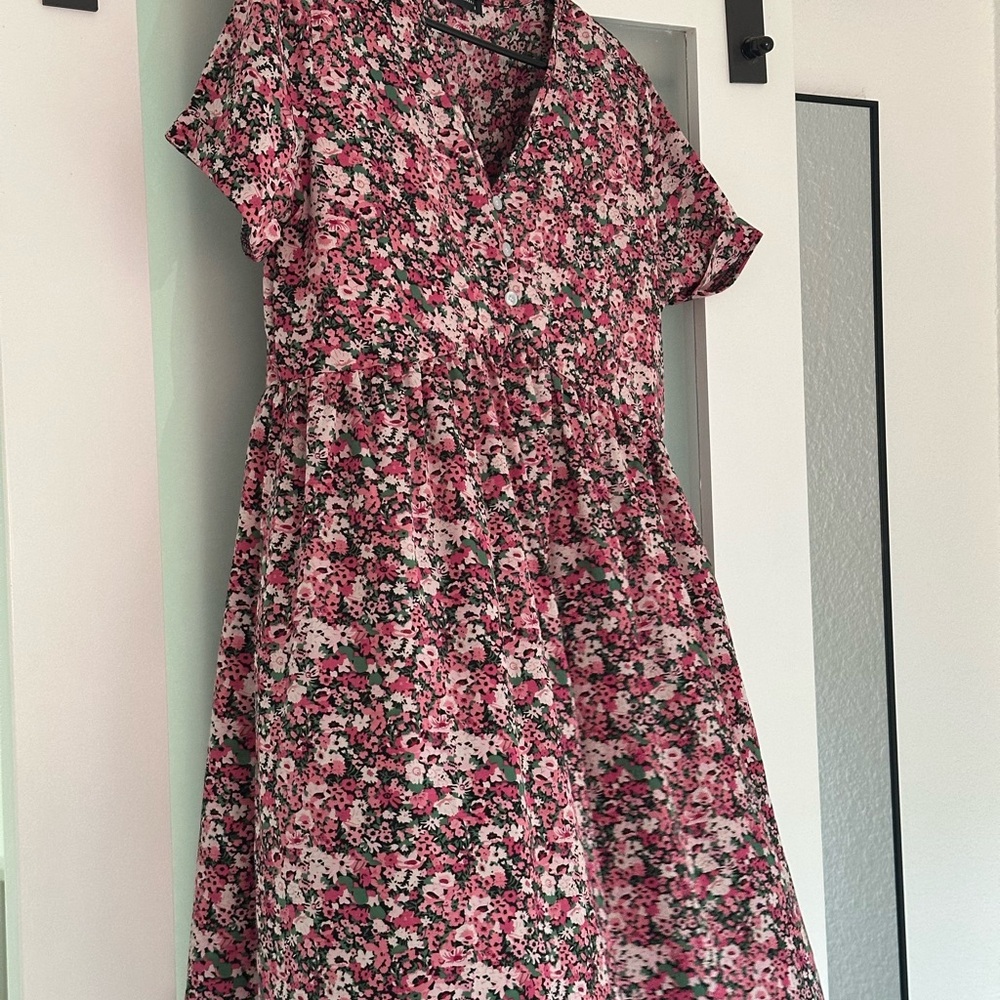 Flowy Swing Pink Floral Midi Dress